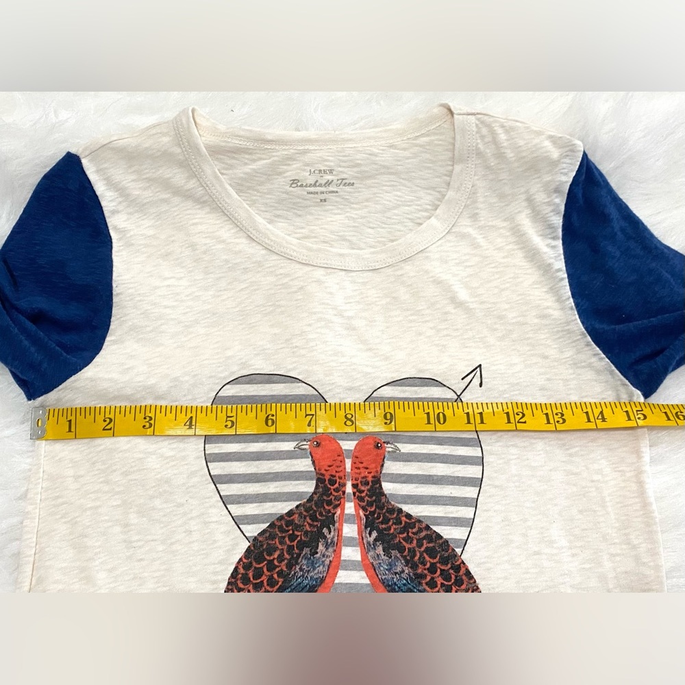 J Crew Womens XS Blue Ivory Lovebirds Baseball Tee Boho Preppy Y2K Lightweight - Picture 7 of 11